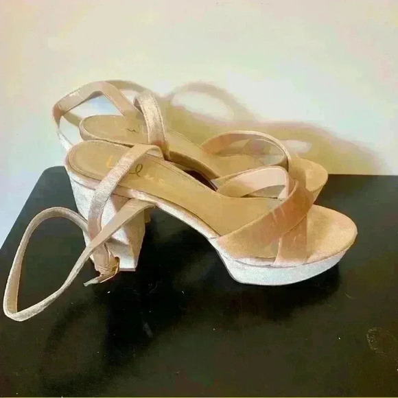 COPY - Lulu's Selah Champagne Velvet Ankle Strap Heels Size 10 - Picture 1 of 9